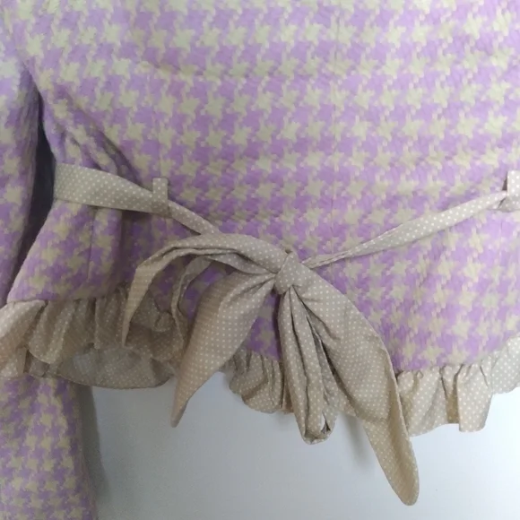 Phoebe x Kay Unger Purple and Tan Houndstooth Ruffle Trim Zip Up Blazer Size 2 - Picture 7 of 16